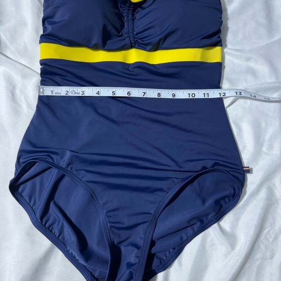 Tommy Hilfiger One Piece Bathing Suit Navy Blue with Yellow Stripe Size 8 - Picture 5 of 12